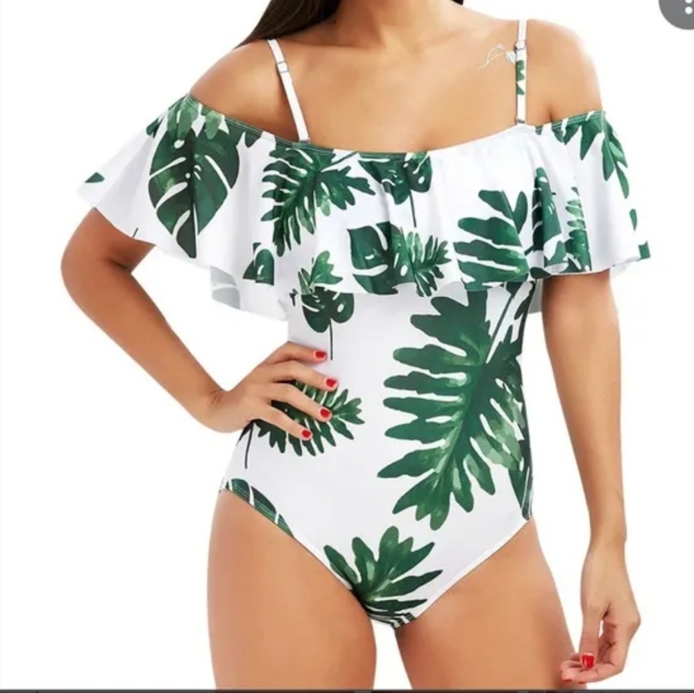 Ruffle Bust Off Shoulder Swim Suit